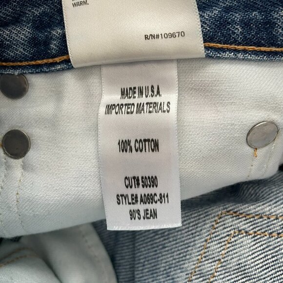 Agolde 90's Mid Rise Loose Fit Distressed Straight Leg Jeans In Fall Out Blue 23 - Picture 8 of 9